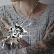 Cracked glass effect with depressed woman background