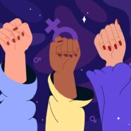 Flat women hands with feminism fists raised up